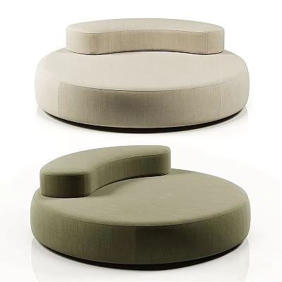 Modern Irregular-shaped Sofa Featuring Round Curved Design And Beige Green Fabric 3d model