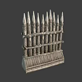 Wooden Fence with Spiked Top Bound by Wooden Strips Rustic Traditional Design
