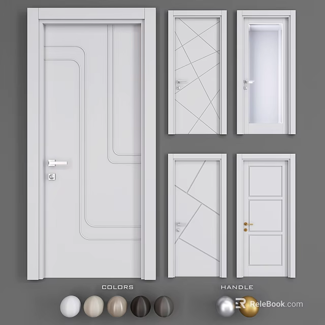 Modern Swing Doors With Various Panel Designs And Glass Inserts 3d model