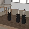 Modern Black Candle Holders Set of Three on Wooden Table with Lit Candles
