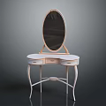 Elegant White Dressing Table With Oval Mirror Drawers And Curved Leg Design