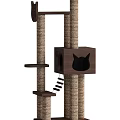 Sturdy Wooden Cat Tree with Rope Covered Poles Cat Face Cutout Cube Platforms and Ladder