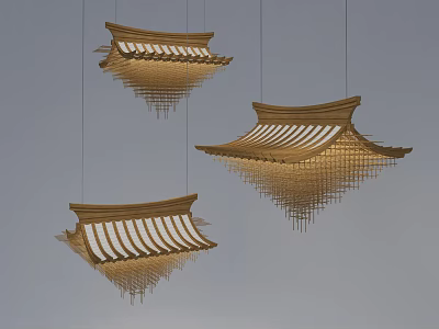 Oriental Style Chandeliers With Pagoda Inspired Design Hanging In Modern Space 3d model
