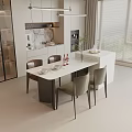 Modern Dining Table Set With Chairs And Lighting In Open Kitchen Interior Design