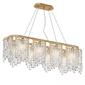 Elegant Modern Crystal Chandelier with Gold Frame and Hanging Crystal Pendants Rectangular Design
