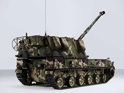 Military Tank With Camouflage Pattern Long Gun Barrel Antenna And Tracks 3d model