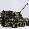 Military Tank With Camouflage Pattern Long Gun Barrel Antenna And Tracks