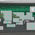 Modern Fitness Space With SHAKE IT Counter Green Accents And Gray Interior Plants