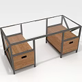 Modern Desk Furniture With Wooden Drawers Metal Frame And Glass Top