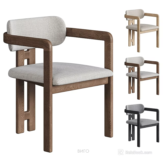 Modern Minimalist Single Chair With Wooden Armrests Upholstered Seat And Neutral Tones 3d model 