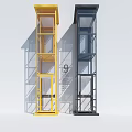 Modern Yellow and Gray Elevators with Transparent Cabin Metal Frame and Floor Number 9