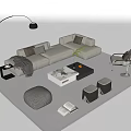 Modern Sofa Coffee Table Set With Floor Lamp Armchair Ottoman Decorative Pillows And Soft Rug