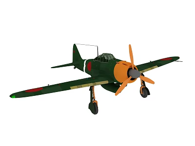 Vintage Fighter Plane with Green Body Orange Propeller Red Wing Markings and Landing Gear Down 3d model