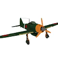 Vintage Fighter Plane with Green Body Orange Propeller Red Wing Markings and Landing Gear Down