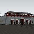 Traditional Ancient Chinese Gate With Grey Walls Red Columns Dragon Carvings And Plaque