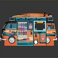 Colorful Mobile Food Truck With Surfboard Top And Decorative Graphics