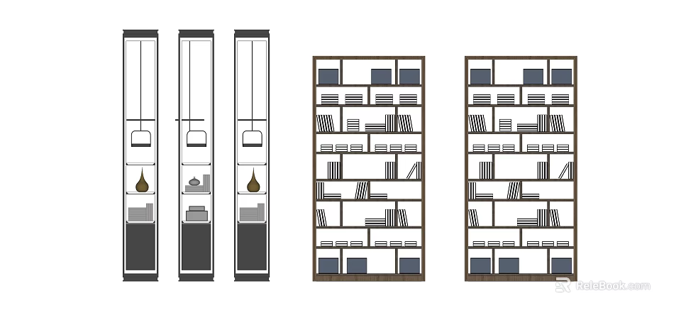 Stylish Modern Bookcases With Multiple Shelves Books And Decorations 3d model 