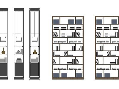 Stylish Modern Bookcases With Multiple Shelves Books And Decorations 3d model