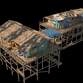 Rustic Stilt Houses With Worn Out Wooden Roofs Blue Awnings And Colorful Elements