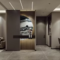 Modern Living Dining Room Interior With Wooden Wall TV Fireplace And Gray Tile Floor