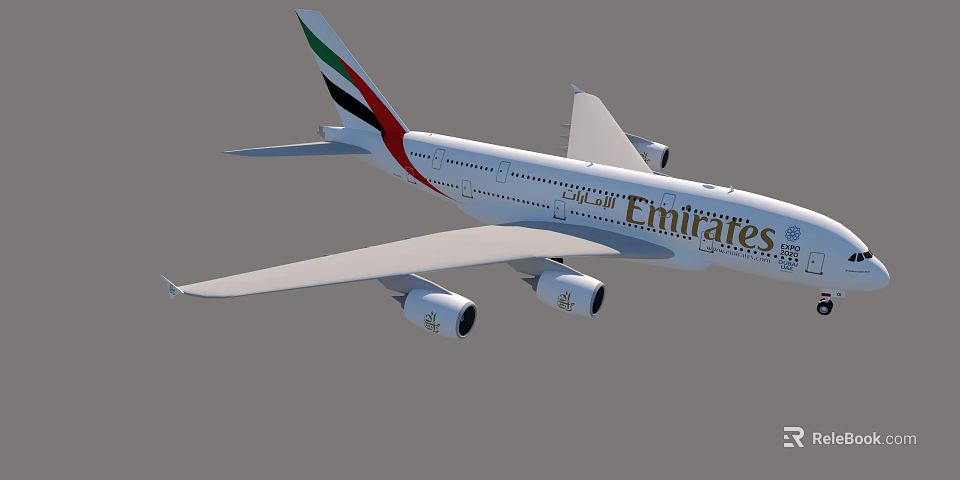 Emirates Passenger Aircraft With Four Engines Distinctive Tail Livery And Brand Logo 3d model 