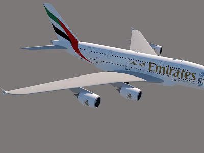 Emirates Passenger Aircraft With Four Engines Distinctive Tail Livery And Brand Logo 3d model