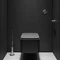 Modern Minimalist Bathroom With Black Walls Wall Mounted Toilet And Toilet Brush