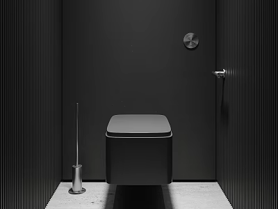 Modern Minimalist Bathroom With Black Walls Wall Mounted Toilet And Toilet Brush 3d model