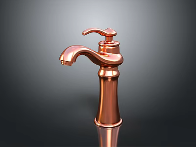 Elegant Copper Bathroom Faucet With Modern Single Handle Design And Shiny Finish 3d model