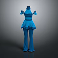 Blue Short Sleeved Jumpsuit With Ruffled Details And Flared Pants Design
