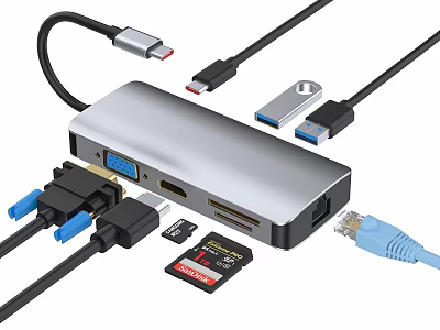 USB C Multiport Hub with HDMI Ethernet SD Card Reader USB Ports for Device Connectivity 3d model