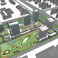 Modern High Rise Office Buildings With Green Spaces And Urban Gardens