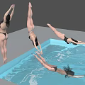 Women Diving And Swimming In Pool With Splashing Water And Swimwear