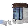 Modern Security Booth With Glass Walls Stone Exterior And Turnstiles At Entry