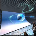 People Watching Digital Twin Technology Display On Large Interactive Screen With Light Effects 3d model