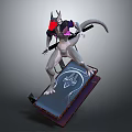 3D Fantasy Creature Character With Gray Body Red Eyes Long Tail Standing On Symbol Platform