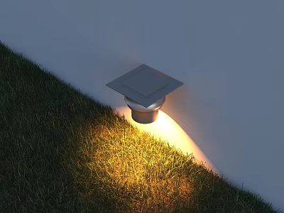 Square Design Outdoor Light Wall Mounted Illuminating Green Grass With White Wall Background 3d model