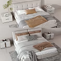 Modern Upholstered Double Bed With Soft Bedding And Sleek Nightstands With Decor Items 3d model