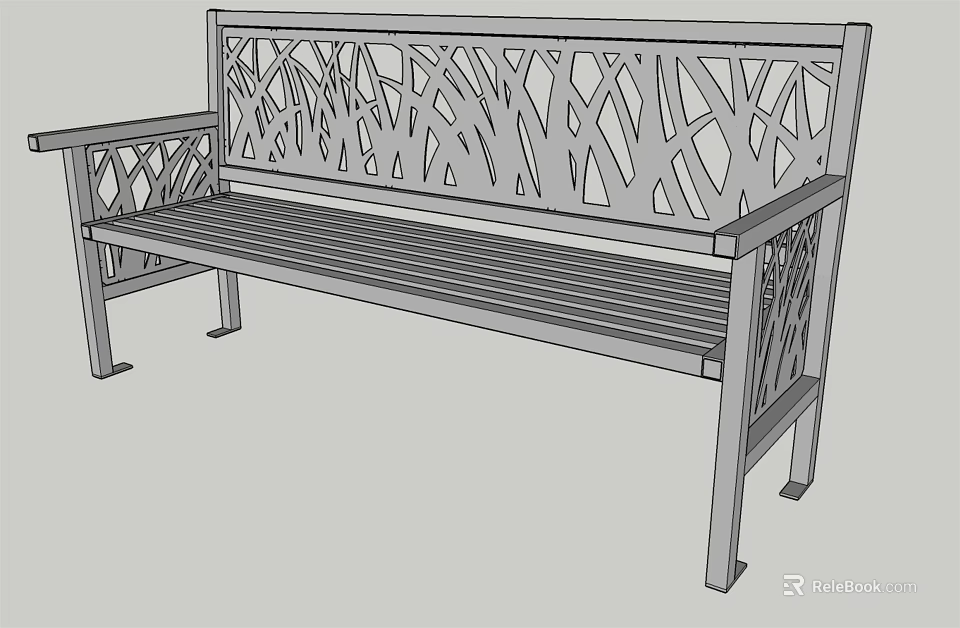 Landscape Bench With Intricate Cutout Design And Metal Armrests For Outdoor Use 3d model 