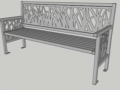 Landscape Bench With Intricate Cutout Design And Metal Armrests For Outdoor Use 3d model