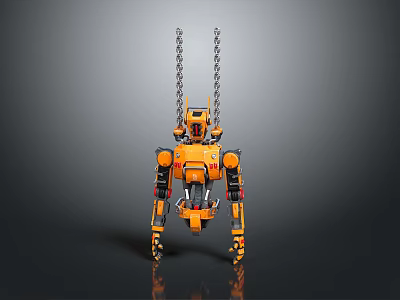 Smart Machine Yellow 3D Model Featuring Mechanical Legs And Hanging Chains Design 3d model