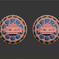 Pink Circular Household Decorative Items With Blue Green Accents And Square Bases