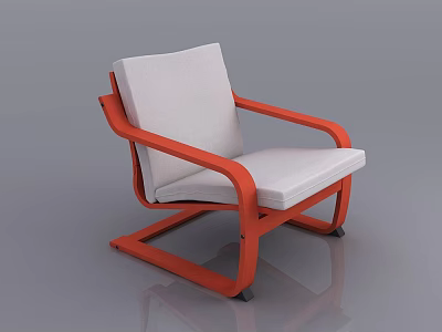 Modern Leisure Accent Chair With Orange Frame White Cushioned Seat Backrest And Armrest 3d model