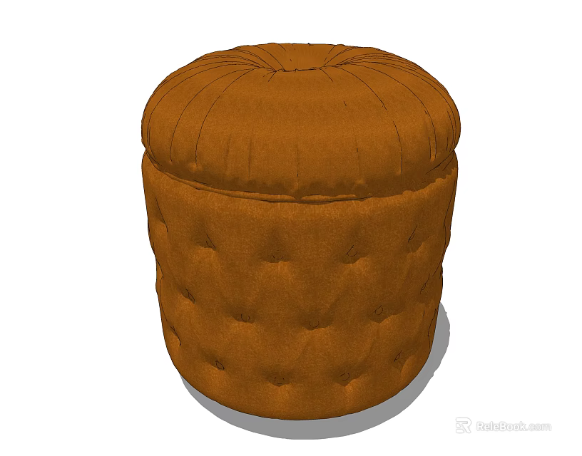 Modern Round Orange Button Tufted Ottoman With Upholstered Fabric Design 3d model 