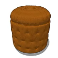 Modern Round Orange Button Tufted Ottoman With Upholstered Fabric Design 3d model