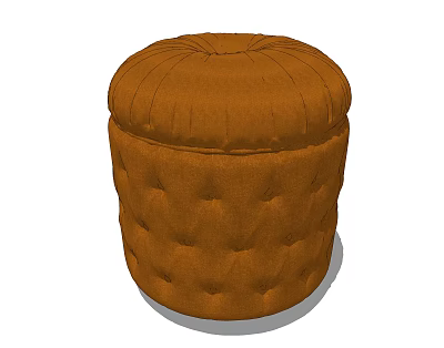 Modern Round Orange Button Tufted Ottoman With Upholstered Fabric Design 3d model