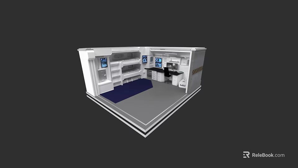 Modern Sofa and Coffee Table Set With White Bookshelves and Blue Carpet 3d model 