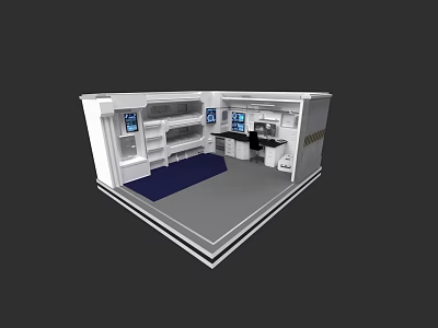 Modern Sofa and Coffee Table Set With White Bookshelves and Blue Carpet 3d model