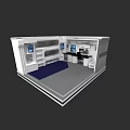 Modern Sofa and Coffee Table Set With White Bookshelves and Blue Carpet