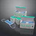Medical Disposable Face Mask with Opened Boxes and Single Mask 3d model
